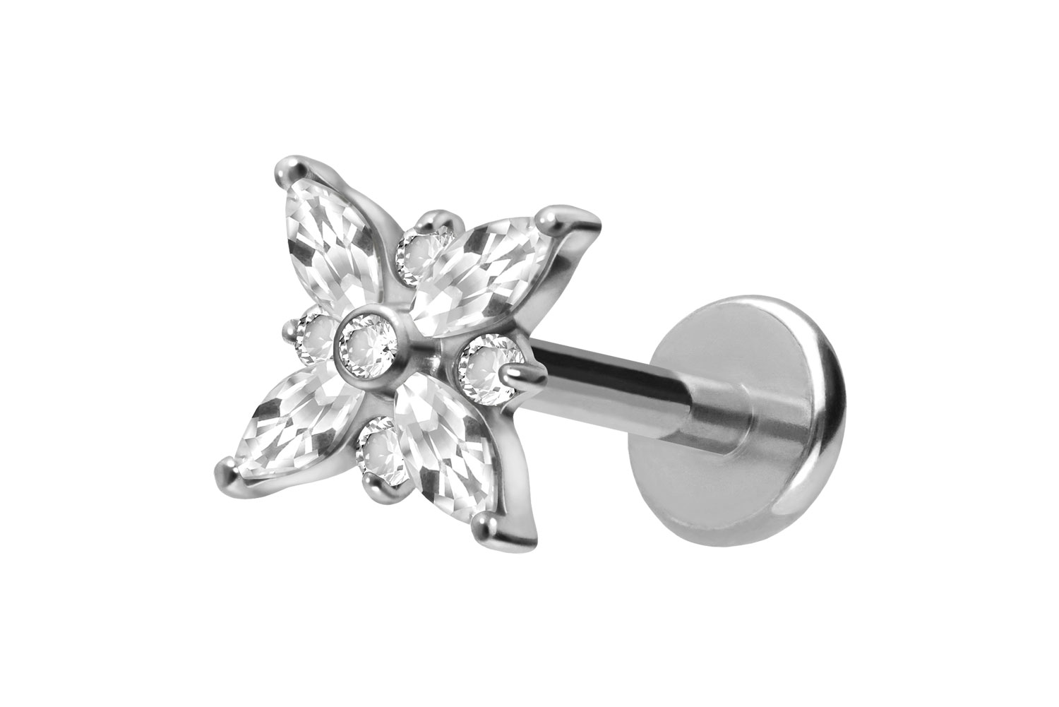 Titan Labret Piercing mit Push Fit KRISTALLSTERN